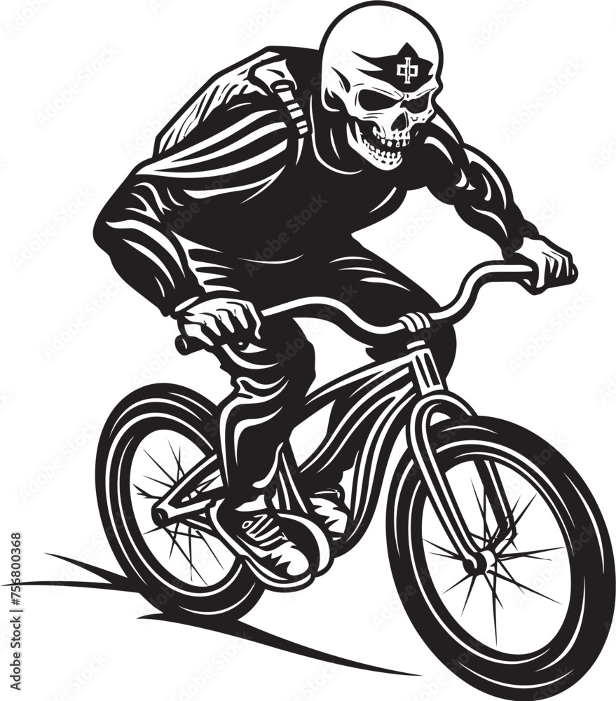Ramp Rattler: Skeleton Performing Stunts on BMX Cycle Black Logo Skeletal Stunts: Skeleton Riding BMX Cycle Black Logo Icon