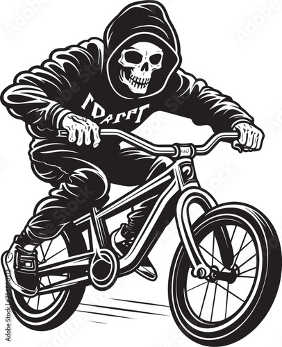 Spine-Crushing Cycles: Skeleton BMX Rider Black Logo Grim Grind: Skeleton on BMX Cycle Black Icon Design