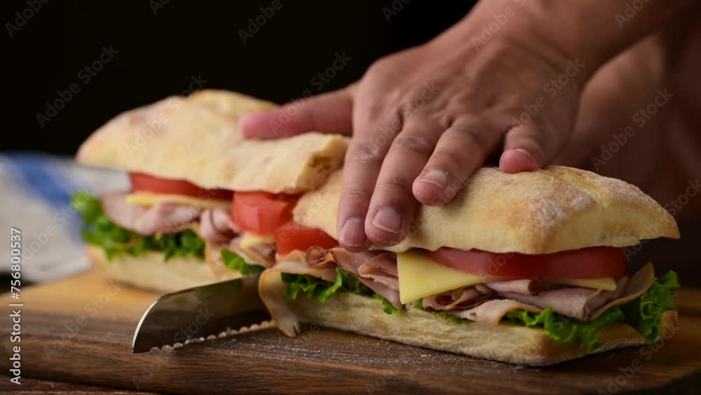 submarine sandwich with turkey and black forest ham