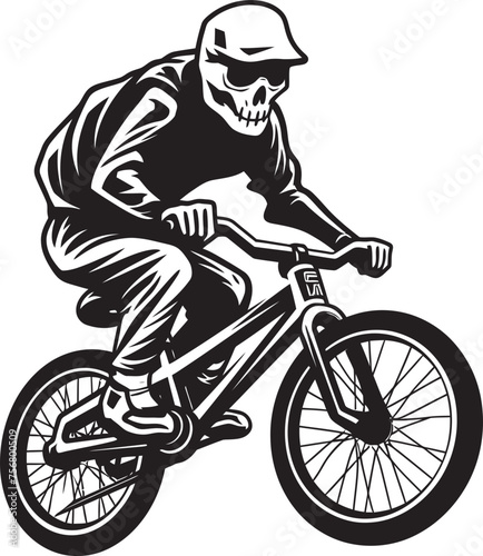 Bone Biker: Skeleton on BMX Cycle Black Logo Icon Spooky Shred: Skeleton Riding BMX Vector Design