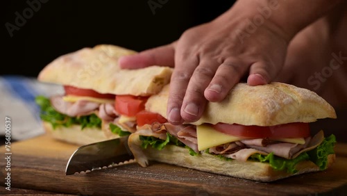 submarine sandwich with turkey and black forest ham