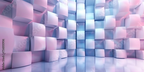 A white room with pink and blue walls and white cubes - stock background.