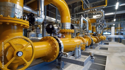 Yellow pipeline in boiler room