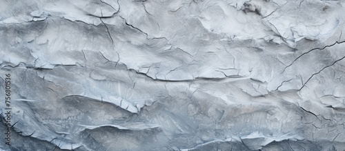 A monochrome closeup of a grey rock texture on a freezing slope, covered in snow and ice cap, creating a beautiful winter landscape