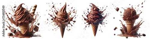 chocolate ice cream cone isolated png with splash
