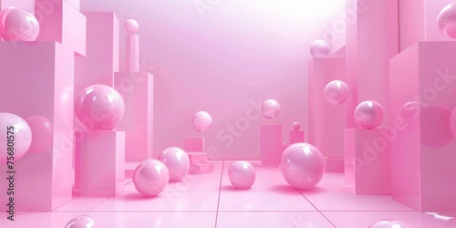 A pink room with pink balls scattered around - stock background.