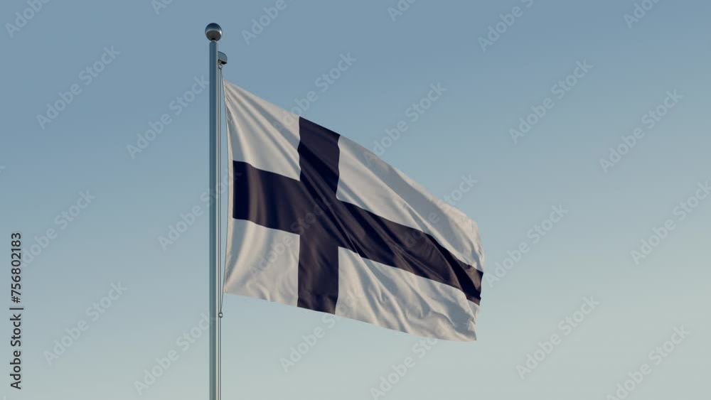 Finland Helsinki Flag loop looping Cinematic Realistic Waving Motion Blue Sky