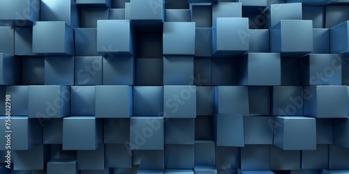 A blue wall of cubes with a metallic sheen - stock background.