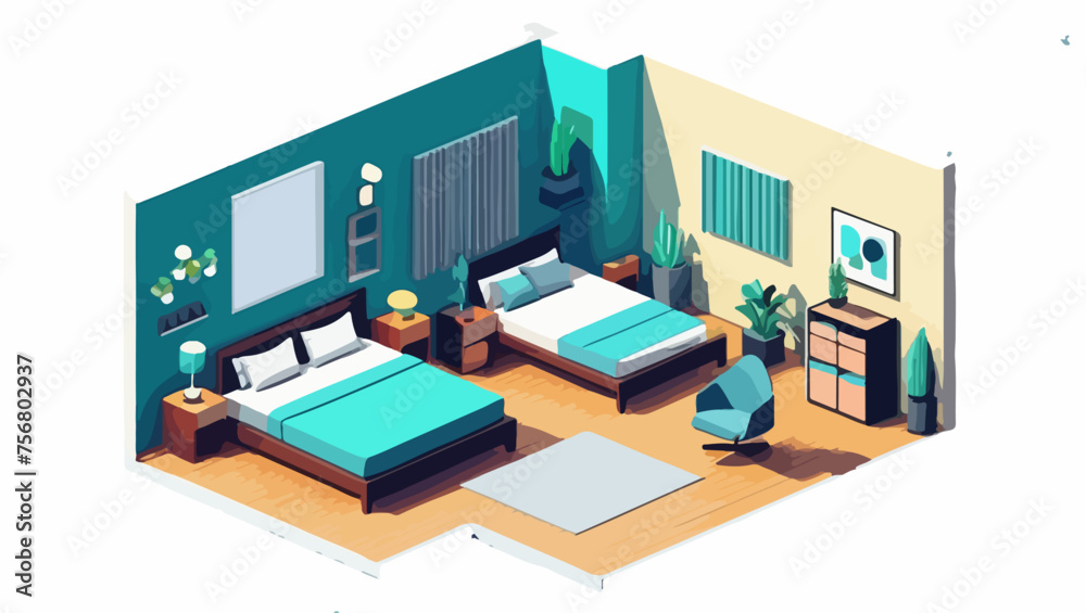 Minimalist Isometric Bedroom Interior Concept