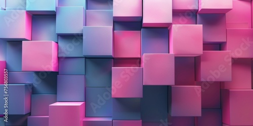 A pink and blue wall made of pink and blue cubes - stock background.