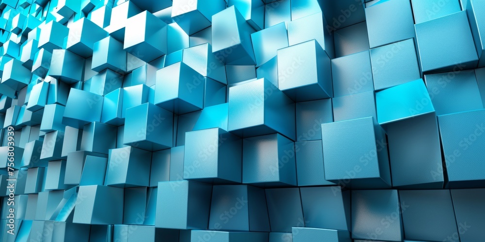A blue wall of cubes with a blue background - stock background. A blue wall of cubes with a blue background - stock background.