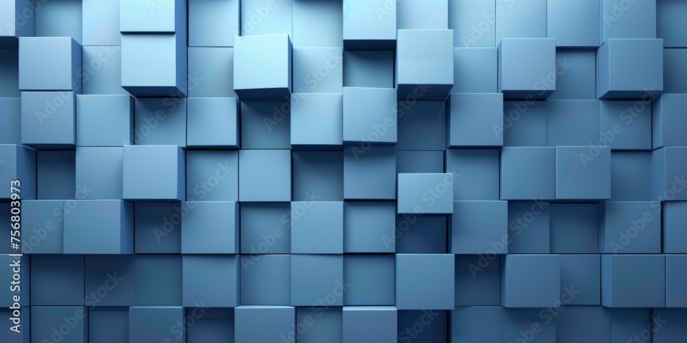 A blue wall made of cubes - stock background. A blue wall made of cubes - stock background.