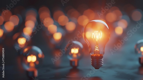 Glowing Lightbulbs on Dark Background - Concept of Ideas and Innovation photo