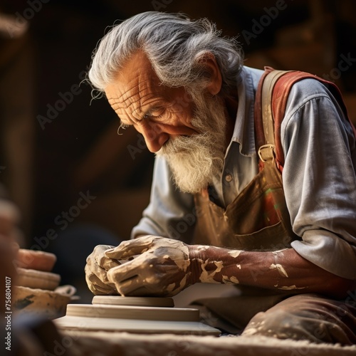 Take a close-up portrait of a local artisan deeply engrossed in their craft whether it be pottery