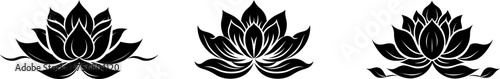 Set lotus flower icons. Simple black lotus silhouette .Vector lotus icons collection.