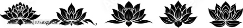 Set lotus flower icons. Simple black lotus silhouette .Vector lotus icons collection. photo