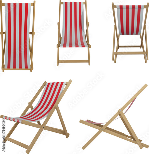 deck chair 3d illustration. isolated beach chair with red and white stripes