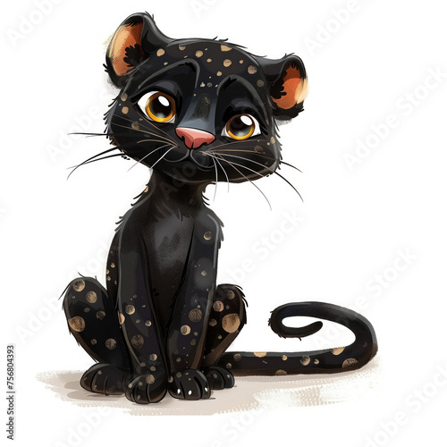 Cute Funny Cartoon Panther, Illustration for Children Book, Generative AI