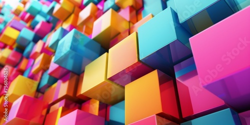 A colorful wall of blocks with a rainbow of colors - stock background.