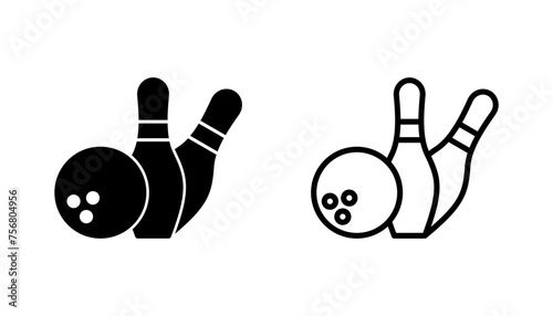 Bowling icon set. bowling ball and pin icon. bowling pins