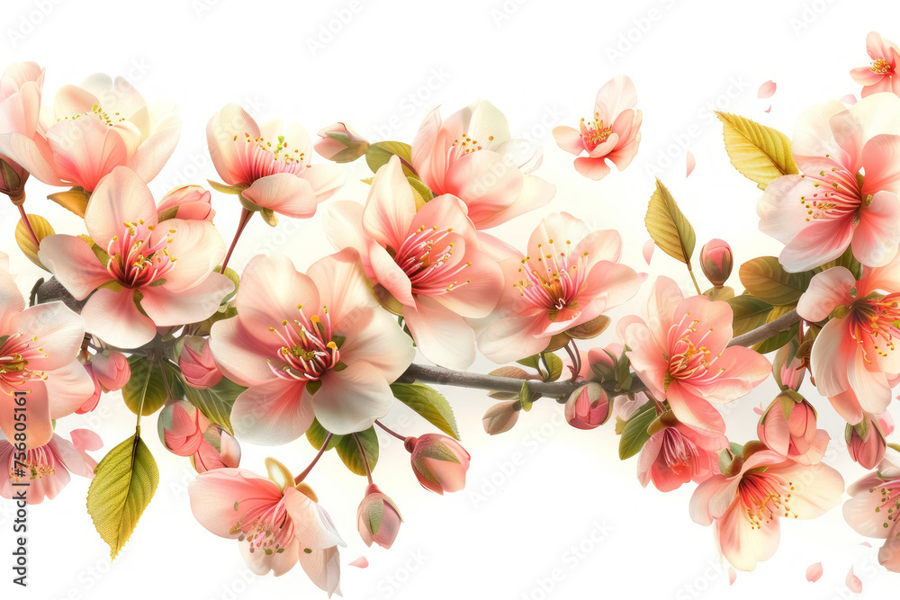 spring petals blossom branch on white background spring petals blossom branch on white background