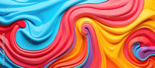 Vibrant colors blend together in a close up of swirling art paint  featuring shades of orange  pink  aqua  and magenta on a textile surface
