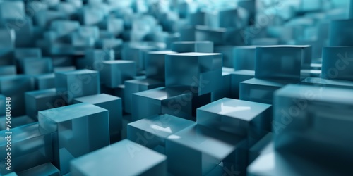 A blue cube is shown in a close up - stock background.
