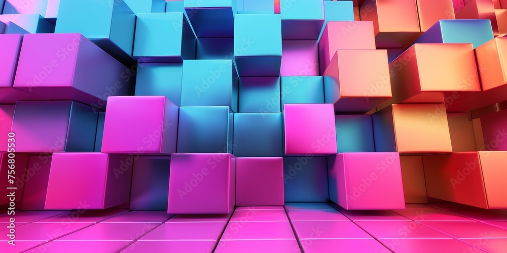 A colorful wall of blocks with a pink and purple background - stock background. A colorful wall of blocks with a pink and purple background - stock background.
