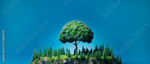 Earth globe illustration on with plants copy space banner ecological earth day hour safe trees mountains environmental problems on blue background