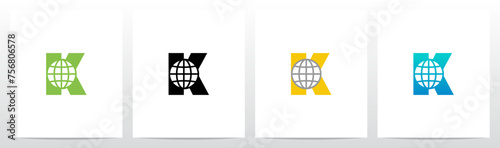 Globe On Letter Initial Logo Design K