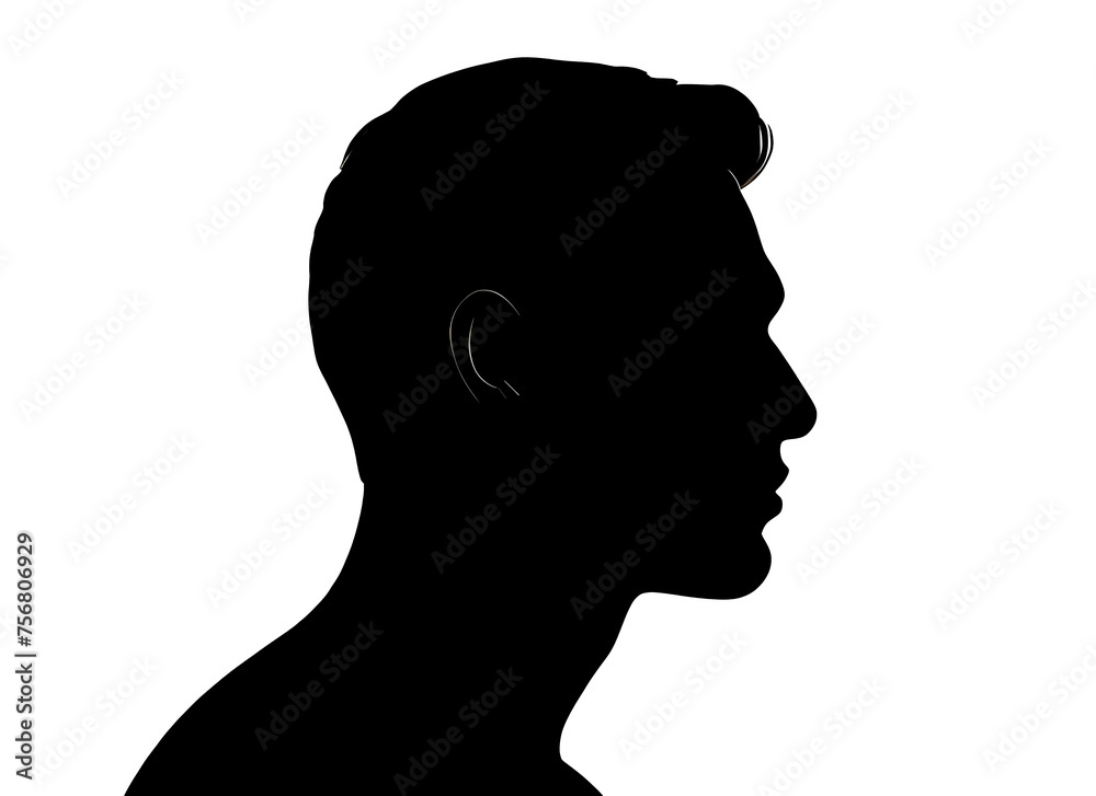 Side view of young man's silhouette on transparent background.
