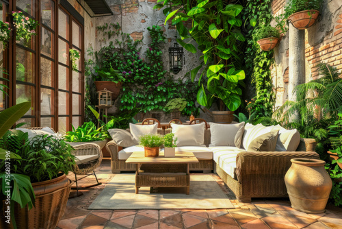 Tranquil Garden Patio with Lush Greenery and Comfortable Seating in an Urban Oasis