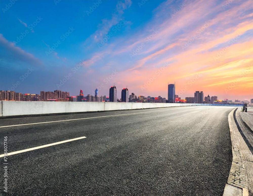 asphalt road on the city, in the style of perspective, smooth panorama