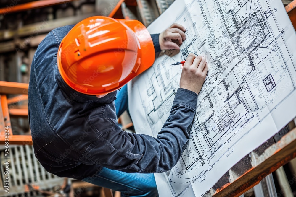Marine Engineer Working On A Ship Blueprint Marine Engineer Working On A Ship Blueprint