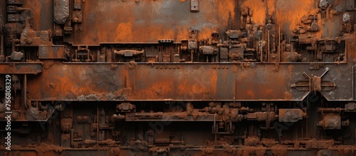 A detailed shot of a weathered metal wall covered in rust, showcasing the beautiful deterioration of the buildings exterior