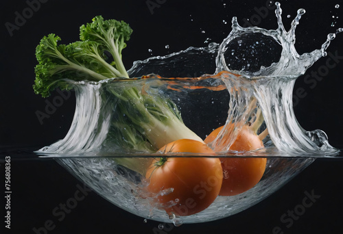 Jucie Vegetables Splashing Into Wather photo