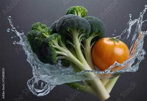 Jucie Vegetables Splashing Into Wather photo