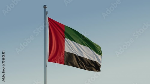 United Arab Emirates UAE Flag: Cinematic Loopable Motion with Blue Sky in 4K Pro photo