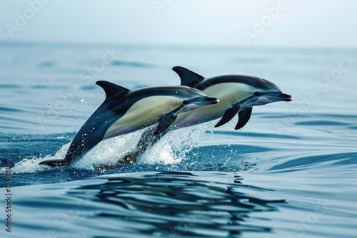 Pair Of Dolphins Leaping Gracefully In The Ocean © SaroStock