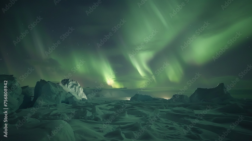 A mesmerizing image of the Northern Lights dancing over a snowy landscape