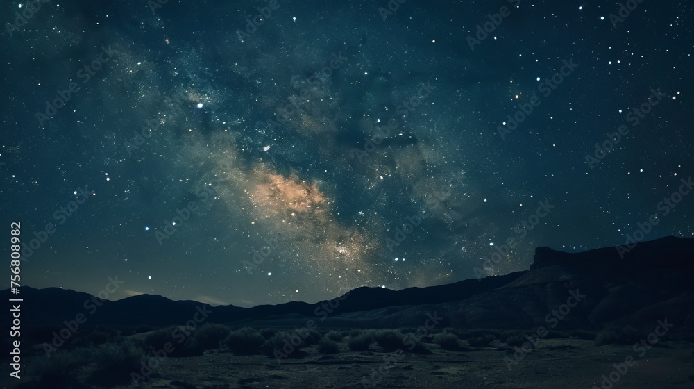 A stunning long exposure shot of the night sky over a desert landscape, showcasing the beauty of the cosmos A stunning long exposure shot of the night sky over a desert landscape, showcasing the beauty of the cosmos