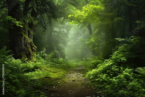 Pathway Through A Dense  Enchanted Forest