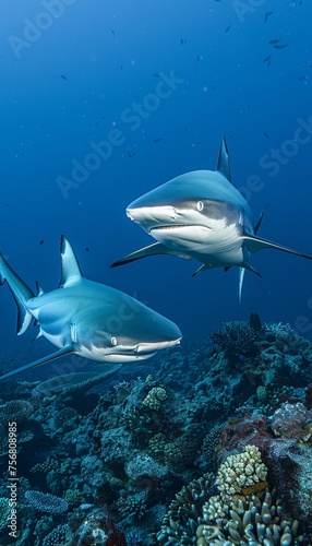 Marine wildlife  underwater world with majestic blue shark in natural ocean habitat © Ilja