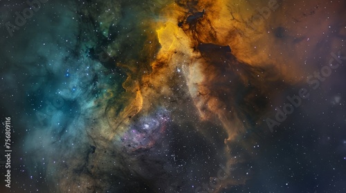 An abstract photo of colorful nebulae and galaxies captured through a telescope, © Sladjana