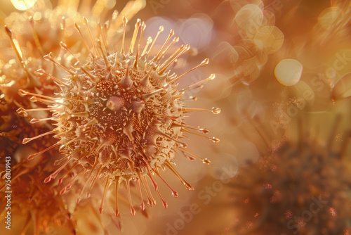  Abstract Close-up of Sparkling Golden Burdock Seeds with Bokeh Background