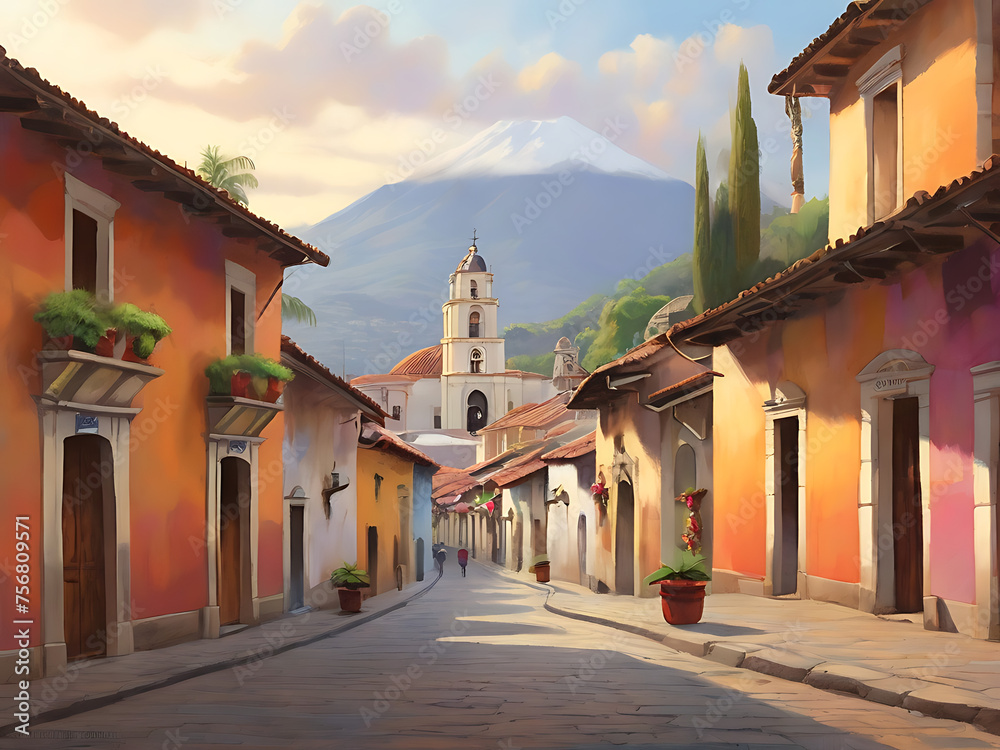 Watercolor art Scenes of Antigua Guatemala 