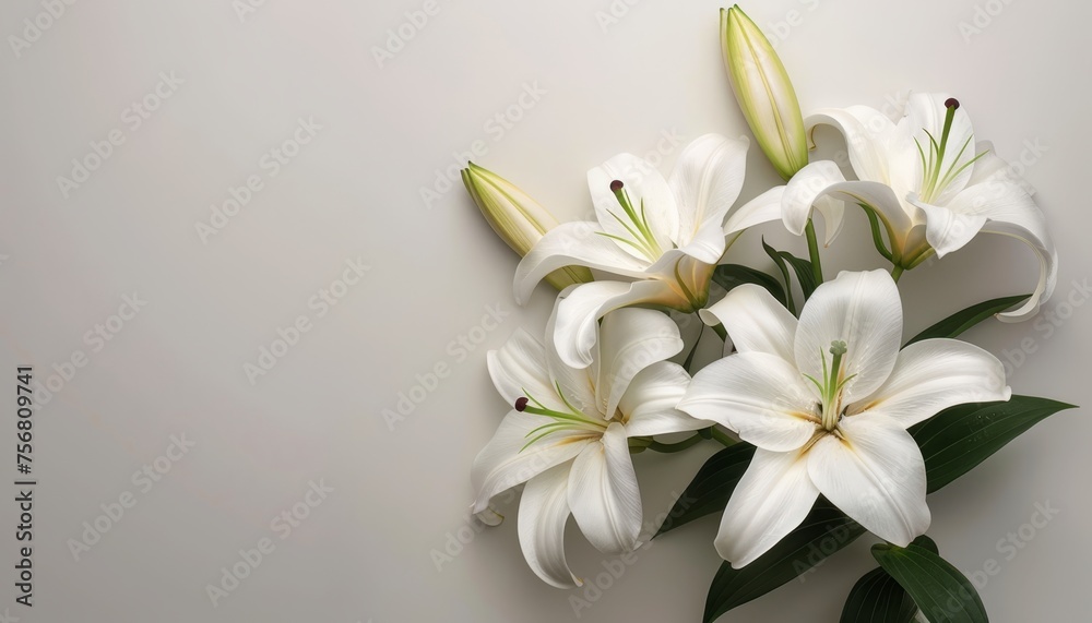 Fototapeta premium White background with funeral lily flower providing substantial area for text placement