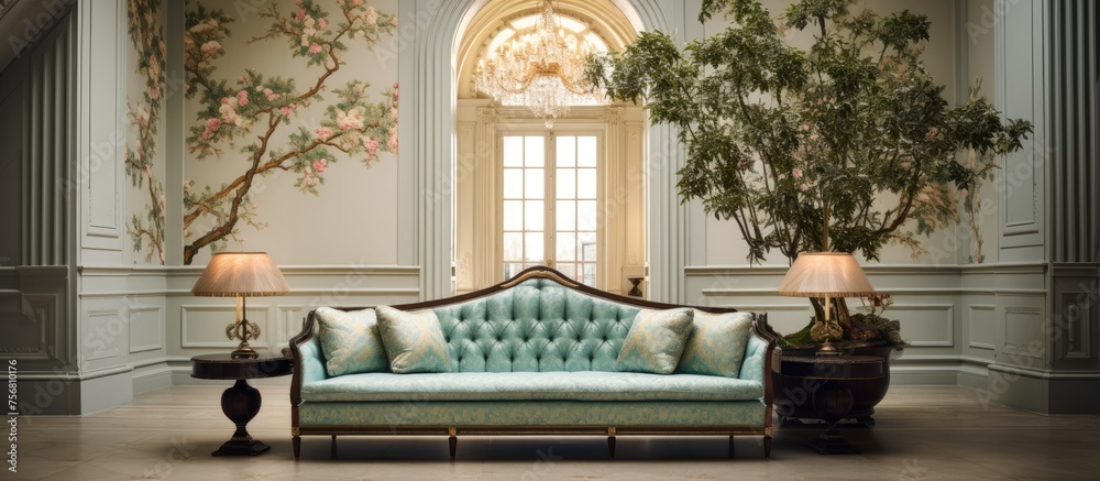 Sofa positioned in the entrance hall of a residence Sofa positioned in the entrance hall of a residence