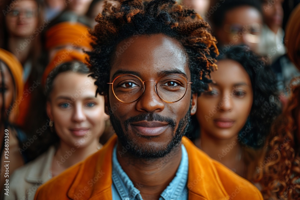 Blend of races and ages gathered in a cheerful photo, symbolizing unity.