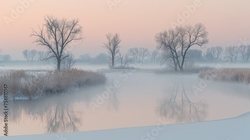 Tranquil winter sunrise background providing serene and peaceful views for a calm morning ambiance